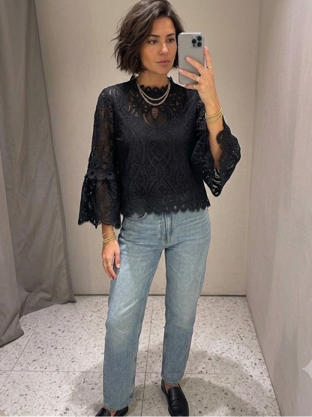 Rains Black Boxy Embellished Blouse